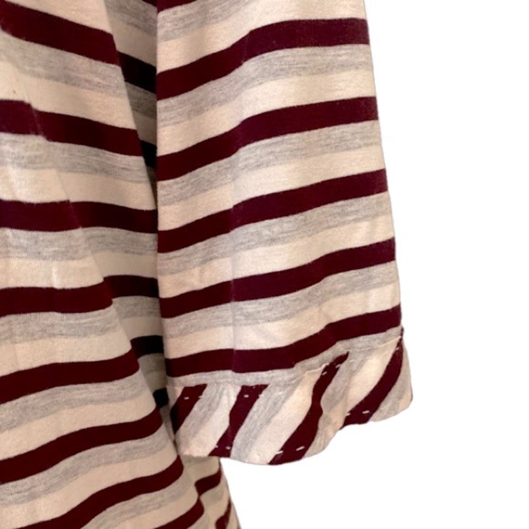 ST. JOHN Yellow Tag Burgundy Gray Cream Striped Short Sleeve Top Size Large - Picture 6 of 12